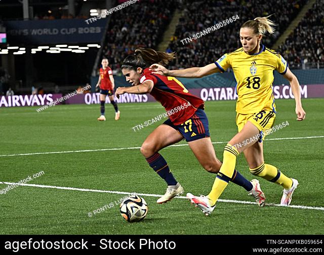Sweden's Fridolina Rolfö and Spain's Alba Redondo during the FIFA Women's World Cup semi-final between Spain and Sweden at Eden Park in Auckland, New Zealand