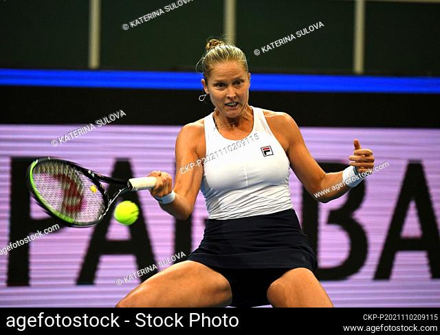 Shelby Rogers of USA in action during Group C match of the women’s tennis Billie Jean King Cup (former Fed Cup) against Viktoria Kuzmova of Slovakia in Prague