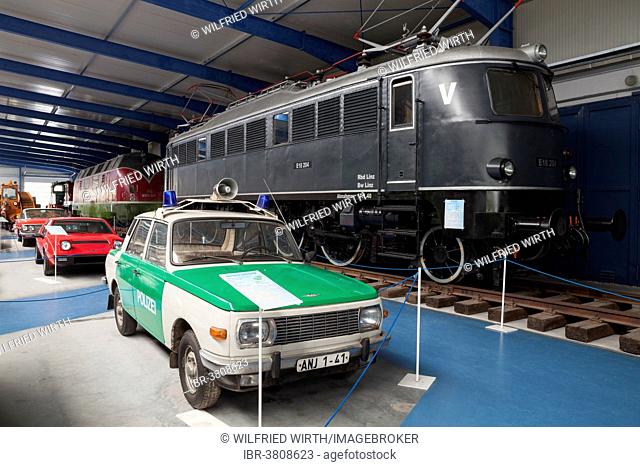 Police car, Rügen Railway and Technology Museum, Rügen, Mecklenburg-Western Pomerania, Germany