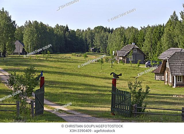 entrance of Miskiniskes rural accommodations, Aukstaitija National Park, Lithuania, Europe