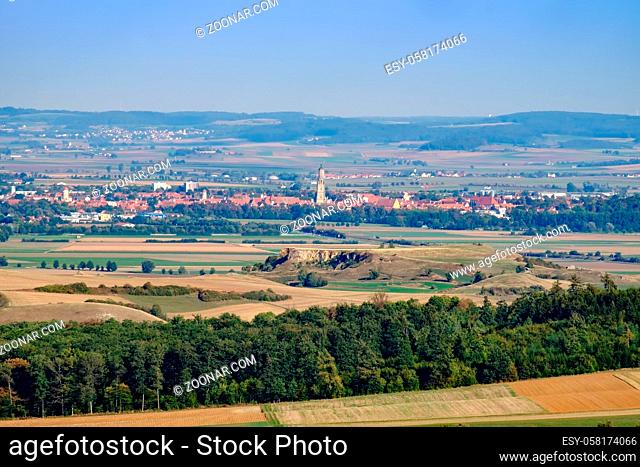 View to the town Noerdlingen in Germany in the evening in Summer