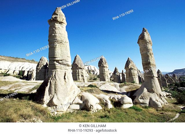 Phallic pillars or fairy chimneys, near Goreme, Cappadocia, Anatolia, Turkey, Asia Minor, Eurasia