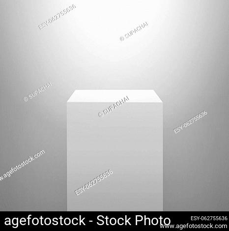 White rectangle empty pedestal and white wall. Simple template for an advertisement or web design. 3D render