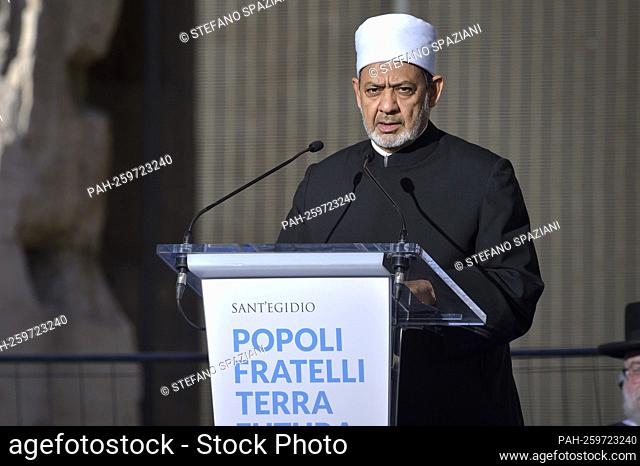 ROME, ITALY - OCTOBER 07:Egyptian Islamic scholar and the current Grand Imam of al-Azhar mosque, Sheikh Ahmed Al-Tayeb at Rome's Colosseum for an International...