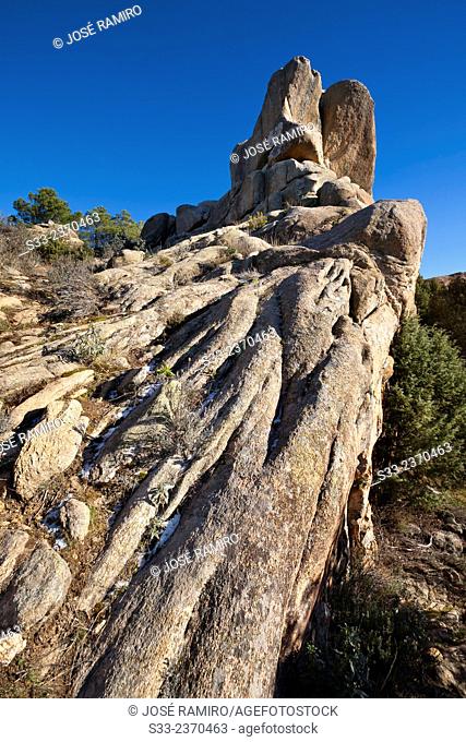 Higuera cliffs in the Pedriza. Regional Park of the Cuenca Alta del Manzanares. Manzanares el Real. Madrid. Spain. Europe