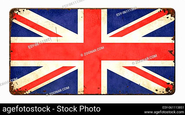 Vintage metal sign on a white background - Flag of Great Britain