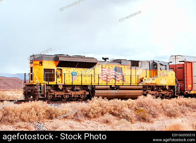 Alamogordo, USA - January 30 2013: A Union Pacific freight trains waits near Alamogordo in New Mexico, USA