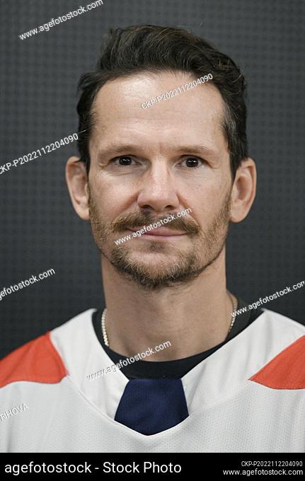 Ice hockey player Patrik Elias poses during the press conference on the match of ice hockey legends Czech Republic vs Slovakia