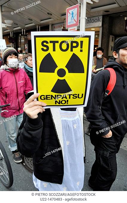 Kyoto (Japan): people protesting against the nuclear plants, after the Fukushima disaster, in the city center