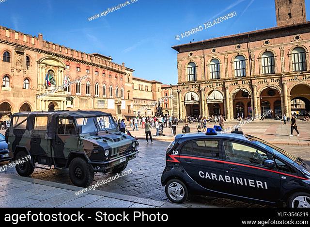 Piazza Maggiore in Bologna, capital and largest city of the Emilia Romagna region in Northern Italy