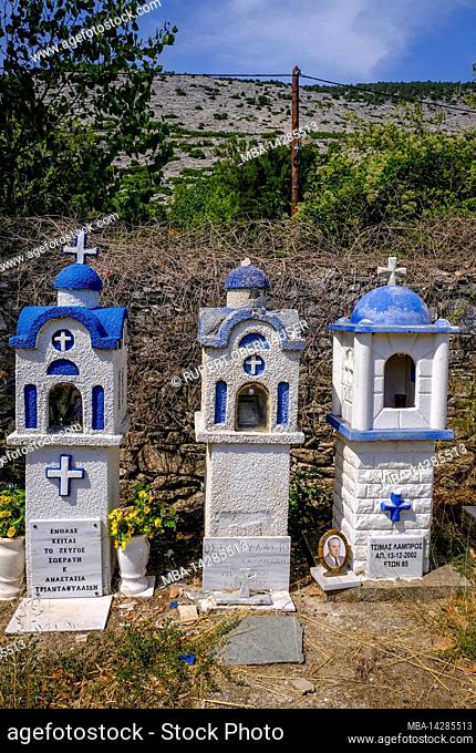 Cemetery, mountain village, Theologos, Thassos, Greece