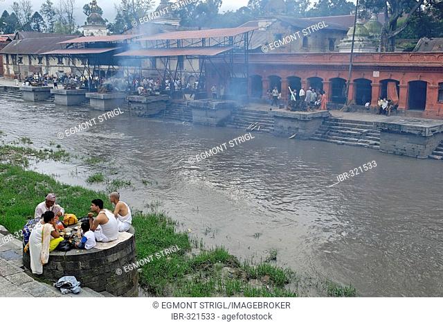 Cremation place, Ghats, of Pashupatinath at the holy Bagmati river, Kathmandu, Nepal
