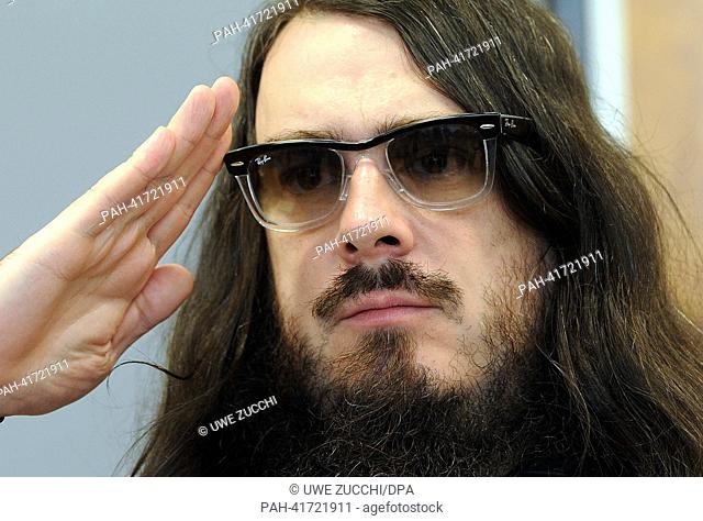 Berlin artist Jonathan Meese at the courthouse in Kassel,  Germany, 14 August 2013. He is in court after making the Nazi salute during a performance