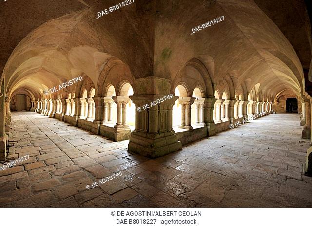 Cloister galleries, Fontenay Abbey (UNESCO World Heritage Site, 1981, 2007), Montbard, Burgundy-Franche-Comte, France, 12th century