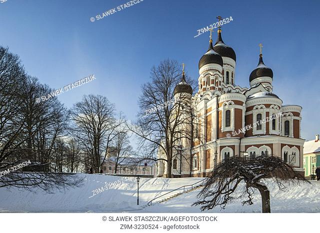 Winter day at Alexander Nevsky orthodox church in Tallinn old town, Estonia