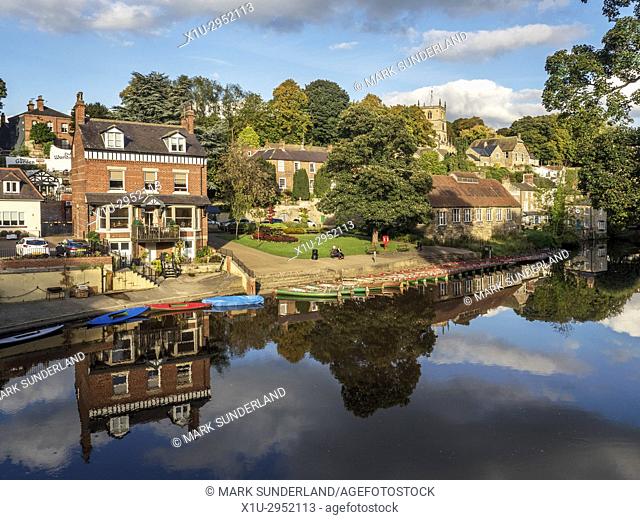 Reflections in the River Nidd along Waterside from Low Bridge at Knaresborough North Yorkshire England