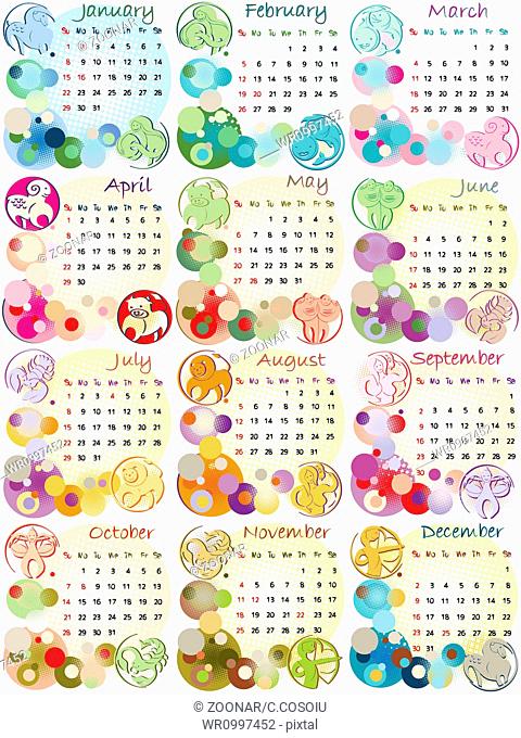 calendar 2012 with zodiac signs
