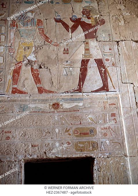 Wall painting at the temple of Hatshepsut, Ancient Egyptian, 18th dynasty, c1479-1458 BC. In the Chapel of Anubis in the temple of Hatshepsut at Deir el-Bahri