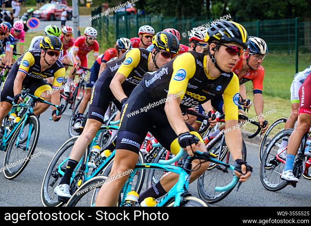Tour de France 2018 - stage 8. The peloton passing through Marseille en Beauvaisis, France about 60 kilometres from the finish in Amiens
