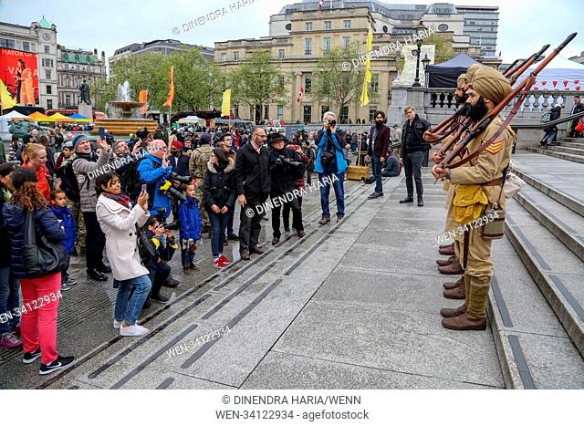 People attend Vaisakhi festival in Trafalgar Square which marks the celebrations of Sikh New Year, the holiest day of the calendar for over 20 million Sikhs...