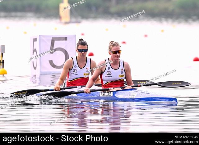 Kayak Sprint Athlete Lize Broekx and Kayak Sprint Athlete Hermien Peters pictured in action during the final A of the women's kayak double 500m event