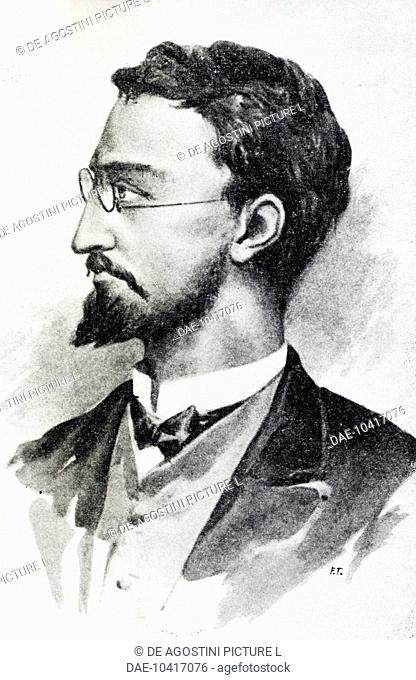 Portrait of Italian anarchist Michele Angiolillo Lombardi (1871-1897), who killed the Spanish President Antonio Canovas del Castillo in 1897, engraving