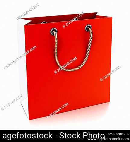 Red shopping bag isolated on white background. 3D illustration