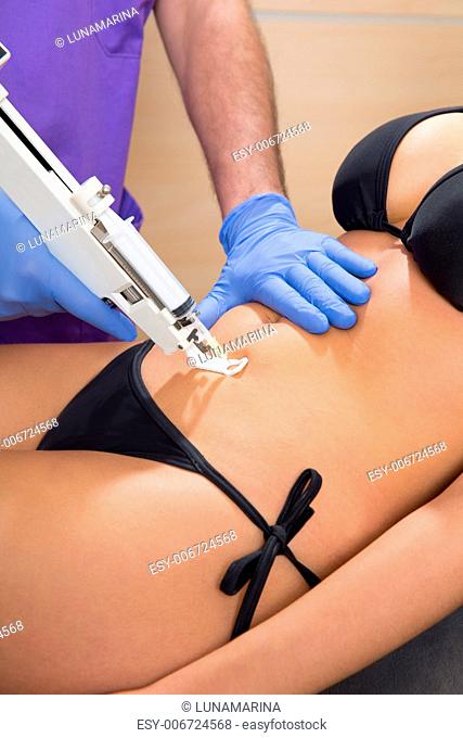 abdominal mesotherapy gun therapy doctor to beautiful woman