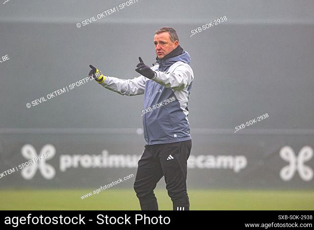 head coach Ives Serneels of Belgium giving instructions during the training session of the Belgian Women’s National Team ahead of the football match between the...
