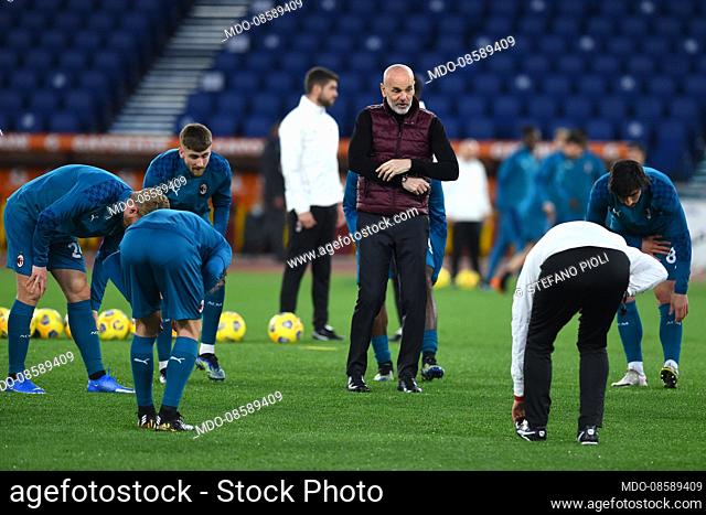 Milan trainer Stefano Pioli during the match Roma-Milan in the Olympic stadium. Rome (Italy), February 28th, 2021