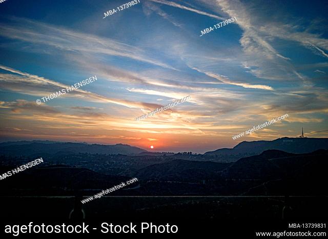 View from Famous Griffith Observatory museum on the Hollywood Hills in Los Angeles, California, USA