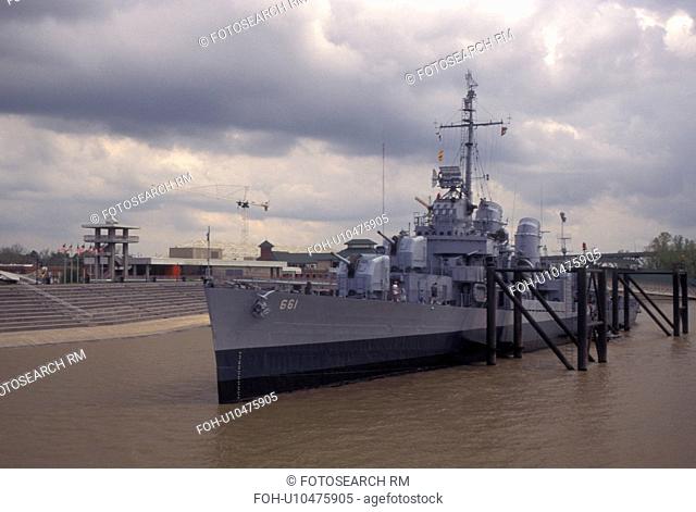 navy, Mississippi River, Baton Rouge, Louisiana, LA, USS Kidd, a World War II destroyer, at Louisiana Naval War Memorial on the Mississippi River in Baton Rouge