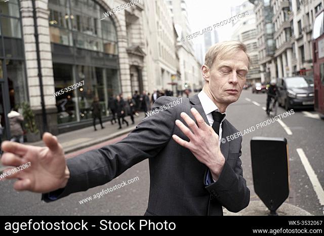 sensitive businessman in city of London, UK