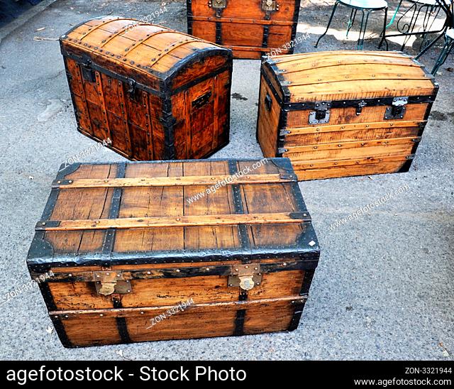 old trunks in Flea market in Languedoc Roussilon