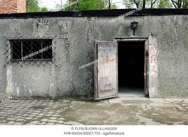Door to gas-chamber, in concentration and extermination camp, Auschwitz, Poland