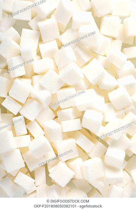 pile of white sugar cubes - full frame