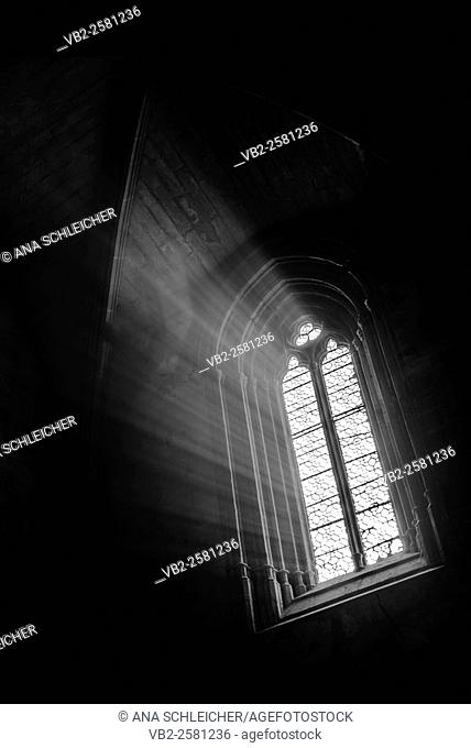Sun-lit window in the cistercian church of Vallbona de les Monges