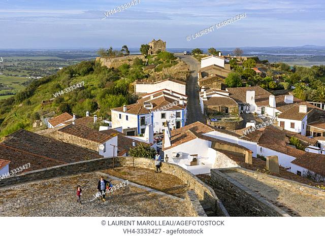 Monsaraz village with Sao Bento Chapel or Ermida de Sao Bento, Reguengos de Monsaraz Municipality, Evora District, Alentejo Region, Portugal, Europe
