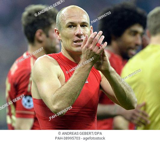 Munich's Arjen Robben celebrates after the UEFA Champions League semi final first leg soccer match between FC Bayern Munich and FC Barcelona at the Arena in...