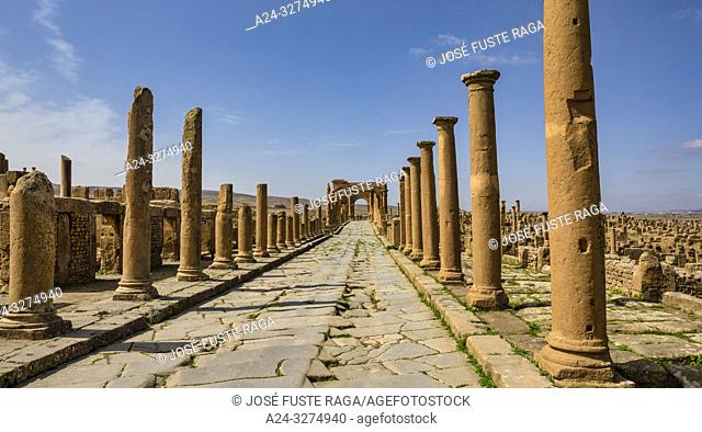 Algeria, Timgad City, Roman ruins of Timgad, UNESCO, (W. H. ), Decumanus Maximus Street and Trajan's Arch