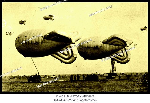 British barrage balloons were used during the Second World War to make German air-raids more difficult. The balloon would have metal cables attached to the...