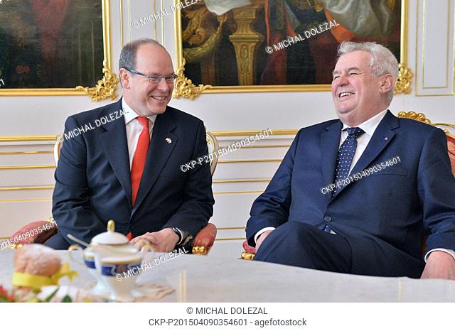 HSH Prince Albert II of Monaco (left) meets Czech President Milos Zeman at Prague Castle, Czech Republic, on Thursday, April 9, 2015