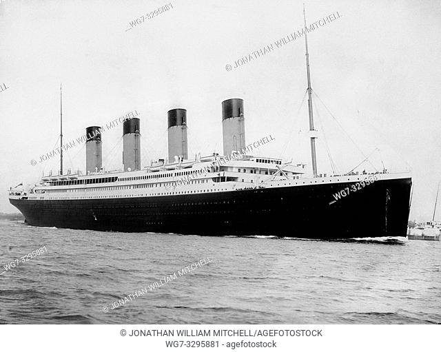 UK Southampton -- 12 Apr 1912 -- The RMS TITANIC in the Port of Southampton before her fateful voyage resulting in the most infamous maritime disaster of all...