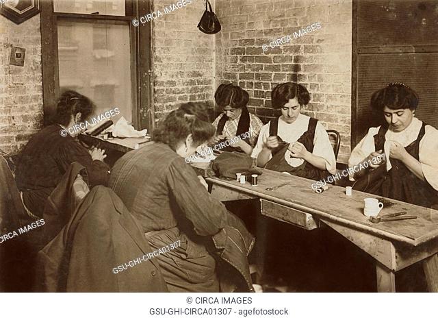 Group of Women Working in Sweatshop, New York City, New York, USA, circa 1908