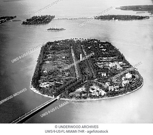 Miami Beach, Florida: 1932 An aerial view of Star Island, the artificial island estate built in Biscayne Bay by Col. E. Green