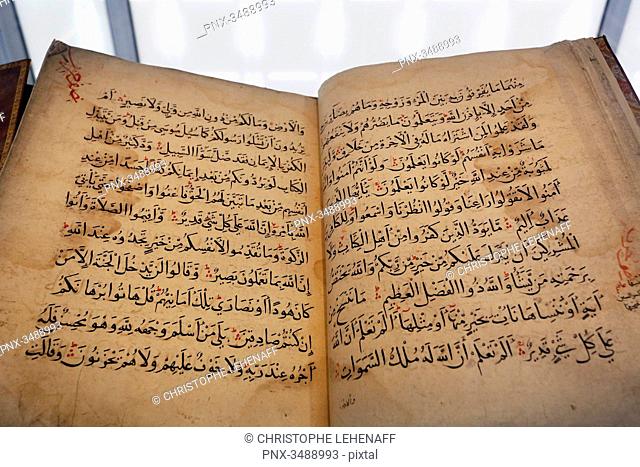 France, Paris. 5th arrondissement. Arab World Institute. Closeup of a Koran