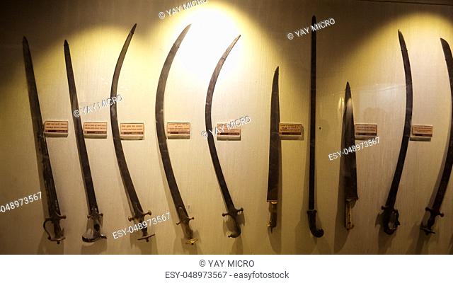 Red Fort Museum of Arms and Weapons, New Delhi, Jul 21, 2018: Arms and Weapons Showcased here in Galleries includes Arrows, Swords, Revolvers, Machine Guns