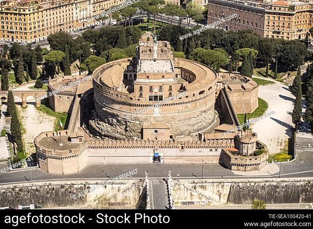Aerial view of Castel Sant'Angelo during the check of the Finance Guard Rome, ITALY-10-04-2020