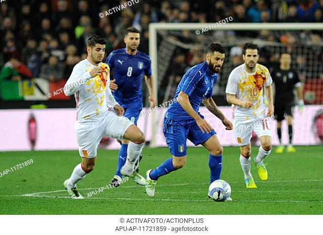 2016 International Football Friendly Italy v Spain Mar 24th. 24.03.2016. Stadio Friuli, Udine, Italy. International Football Friendly Italy versus Spain