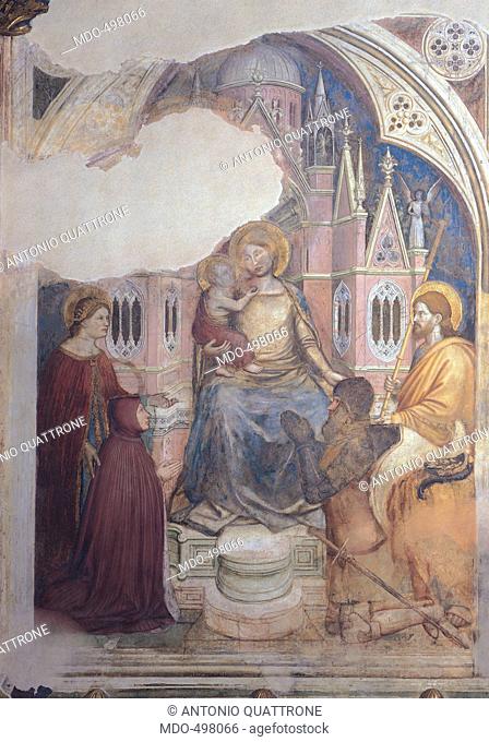 Madonna Enthroned and Donors, by Altichiero da Zevio, 1372 - 1379, 14th Century, fresco. Italy, Veneto, Padua, Basilica del Santo, San Giorgio Chapel